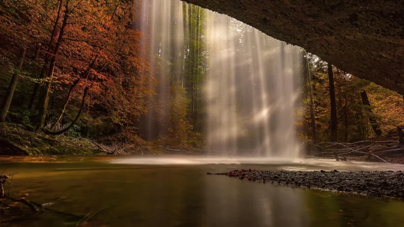 Fototapeta – Autumn Landscape Waterfall In Forest 400X309